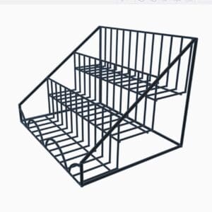 Three-tiered wire display stand.