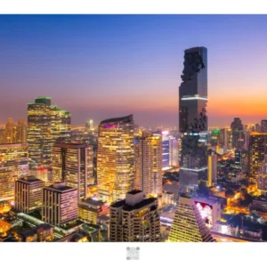 Bangkok cityscape at twilight.