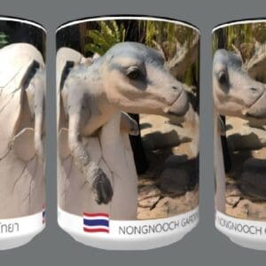 Baby dinosaur hatching from egg.