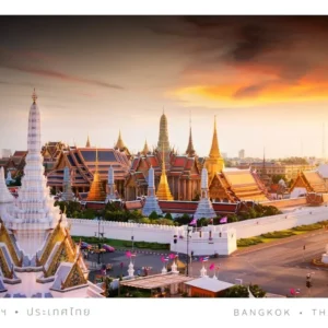 Sunset view of Bangkok's Grand Palace.